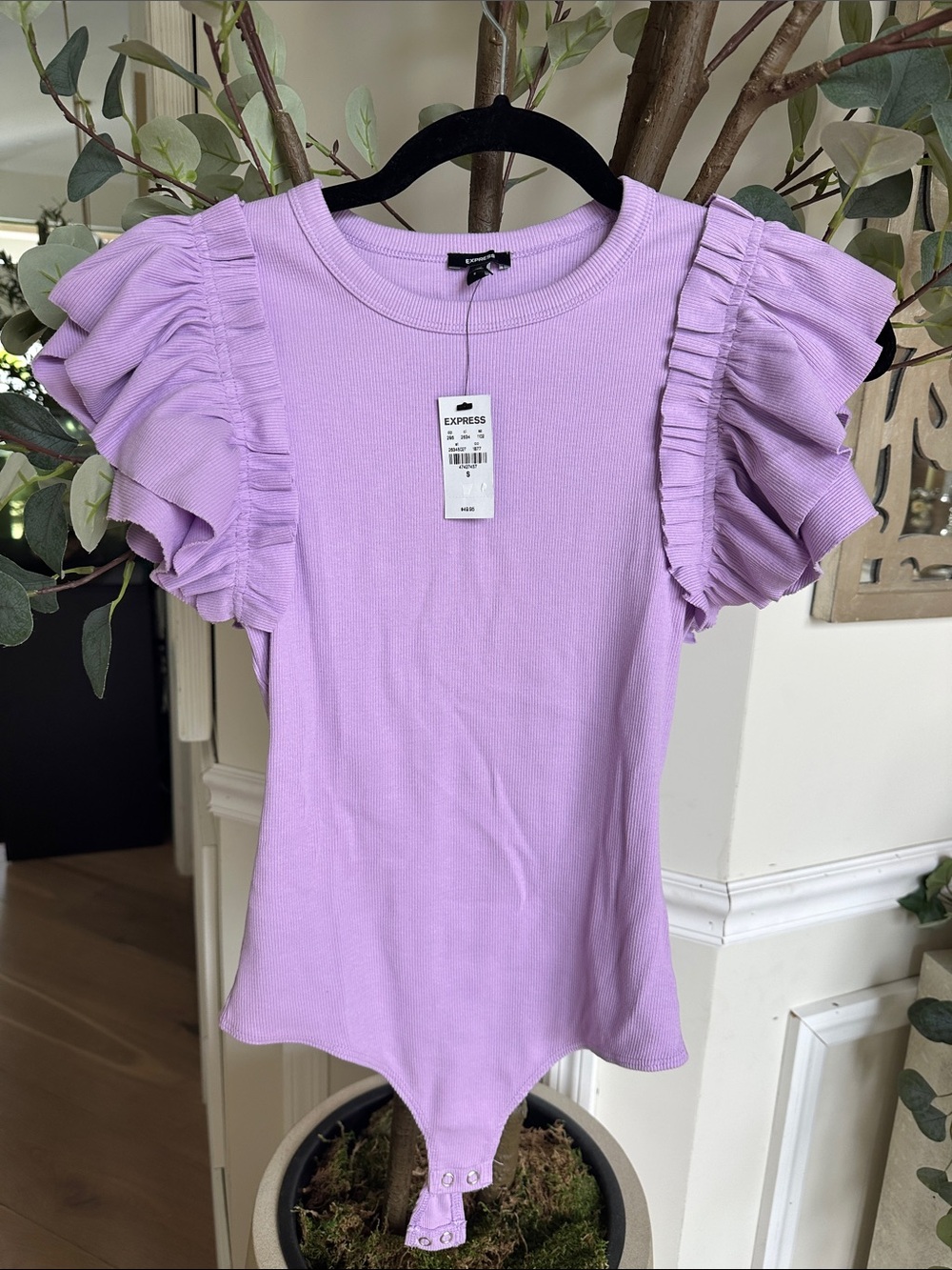 Express Lavender Ruffle Sleeve Bodysuit